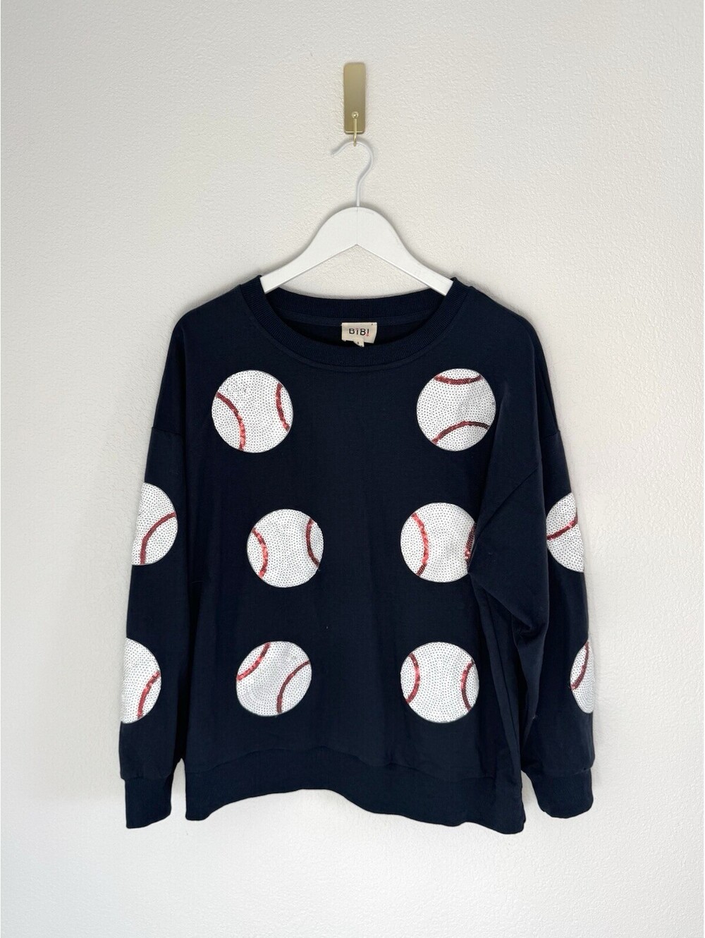 Bibi Game Day Baseball Sweatshirt Sequined Blue Sz Small Cute Watch Party